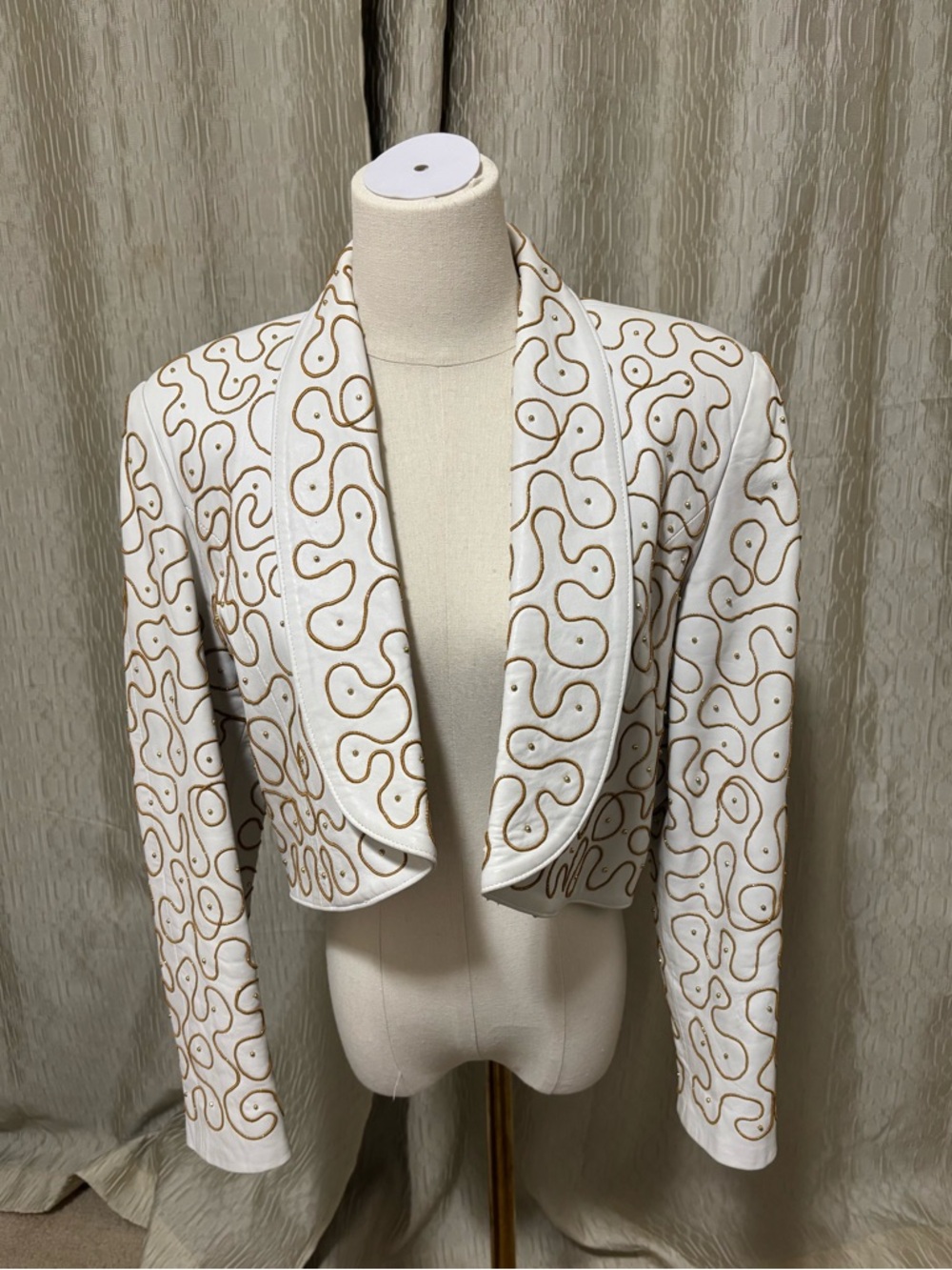Vintage Bettina full genuine Leather Women’s white Embroidered Cropped Jacket